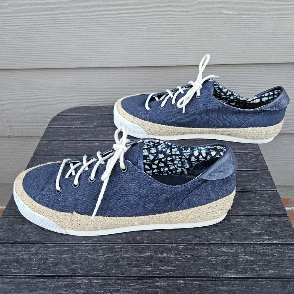 Tory Burch Platform Espadrille Sneakers Navy Blue Canvas & Jute Women's Size 11